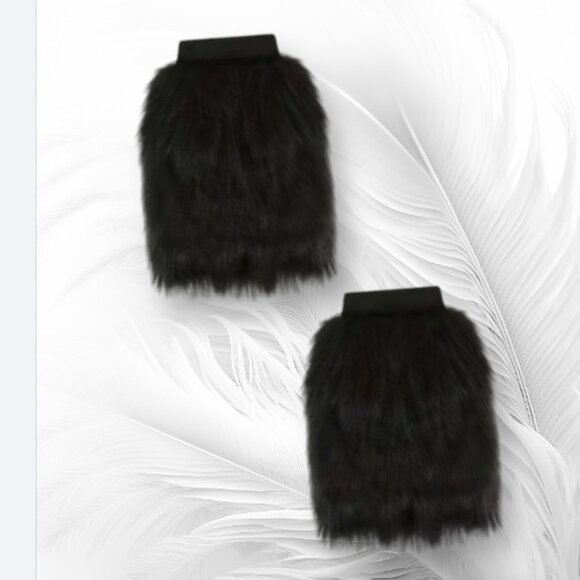 Black Faux Fur Boot Covers Leg Warmers - Picture 3 of 4